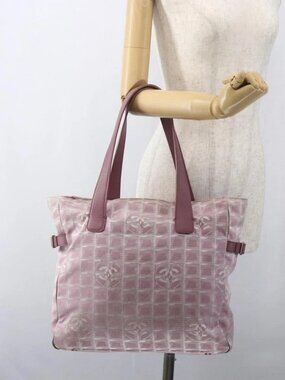 CHANEL New Travel line Tote Bag Nylon Pink Silver CC A